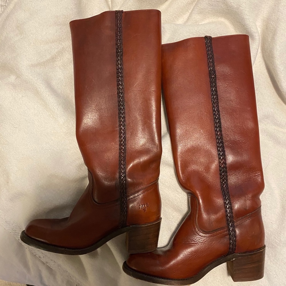 Cherry red Frye braided 1980 boots